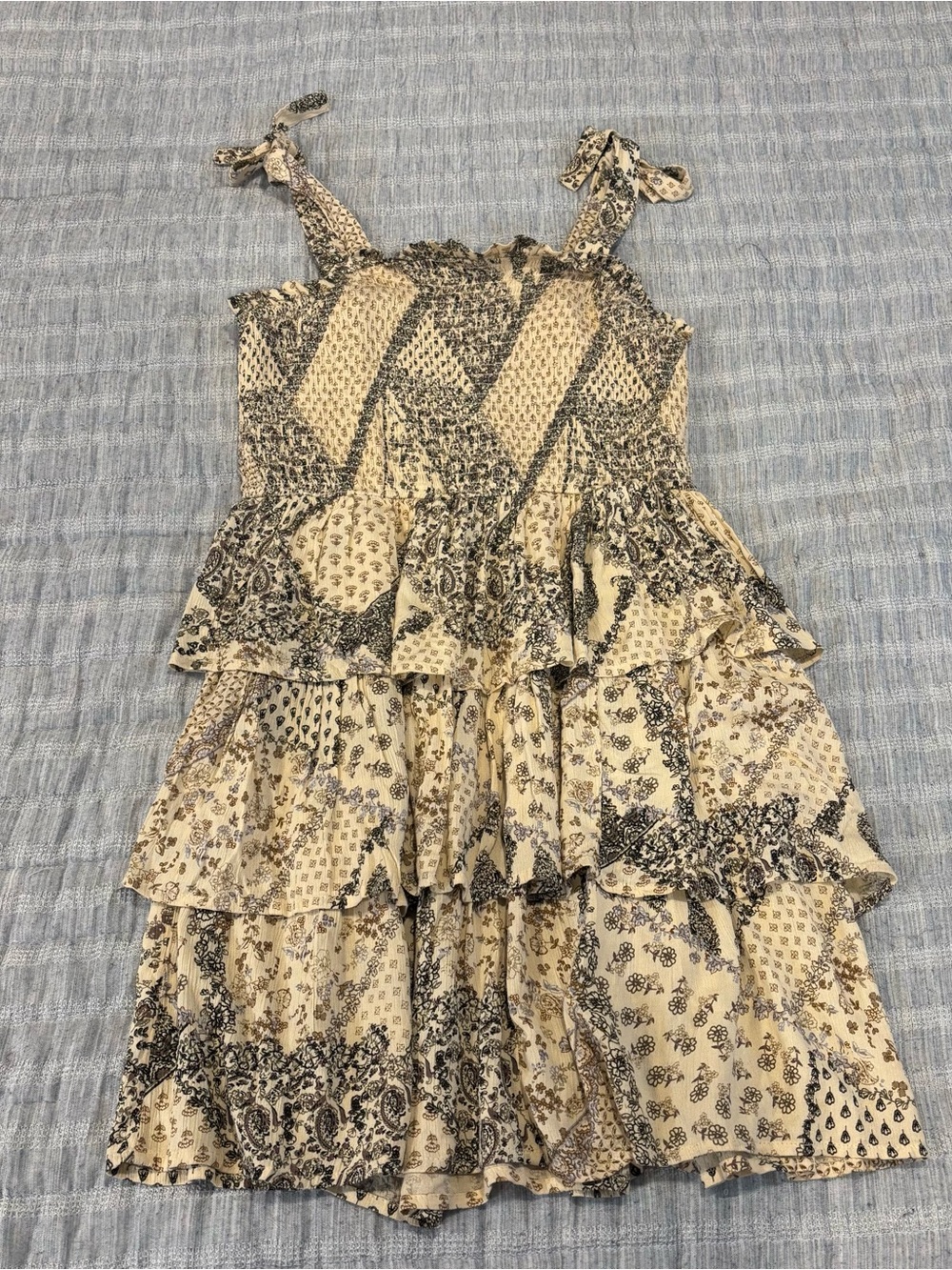 Cotton & Rye Beige and Black Tiered Western Dress Size S